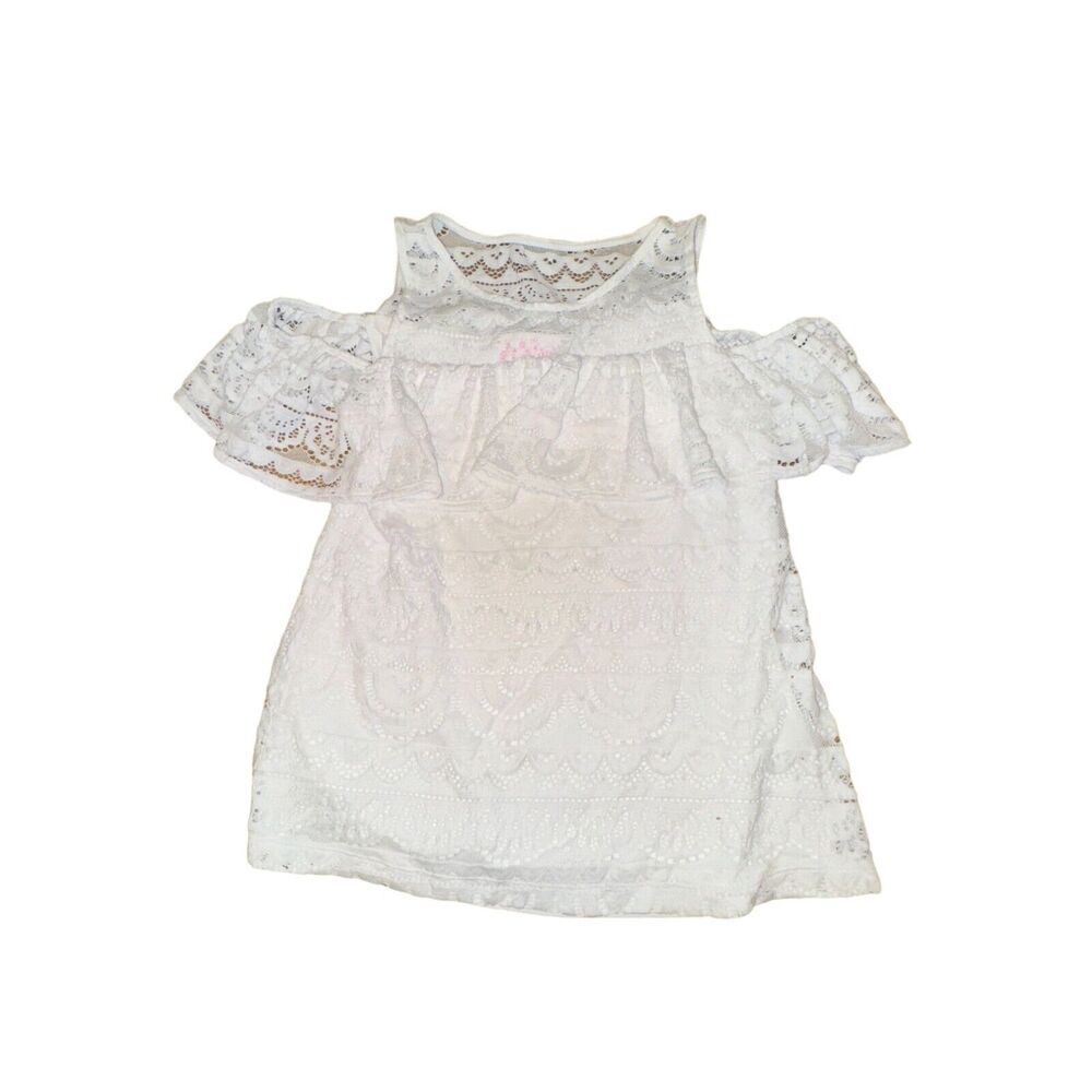 Lilly Pulitzer Lyra Top Size XS Resort White Scalloped Stripe Lace Cold Shoulder